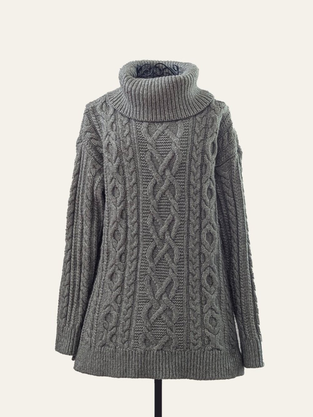 LOFT Gray Green Chunky Cable Knit Turtleneck Sweater S